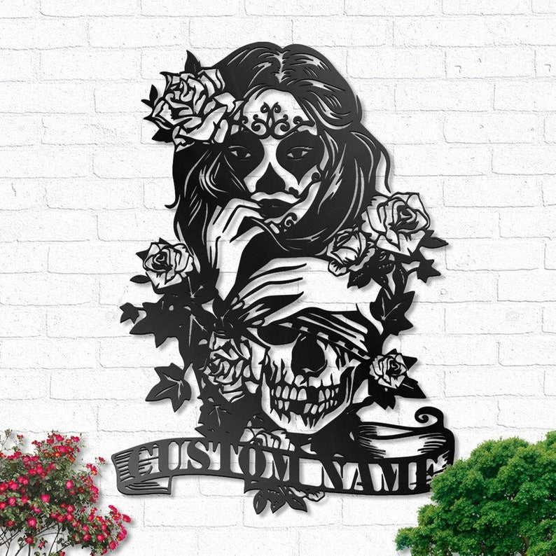 Skull Couple Sugar Skull Personalized - Led Light Metal - Owls Matrix LTD