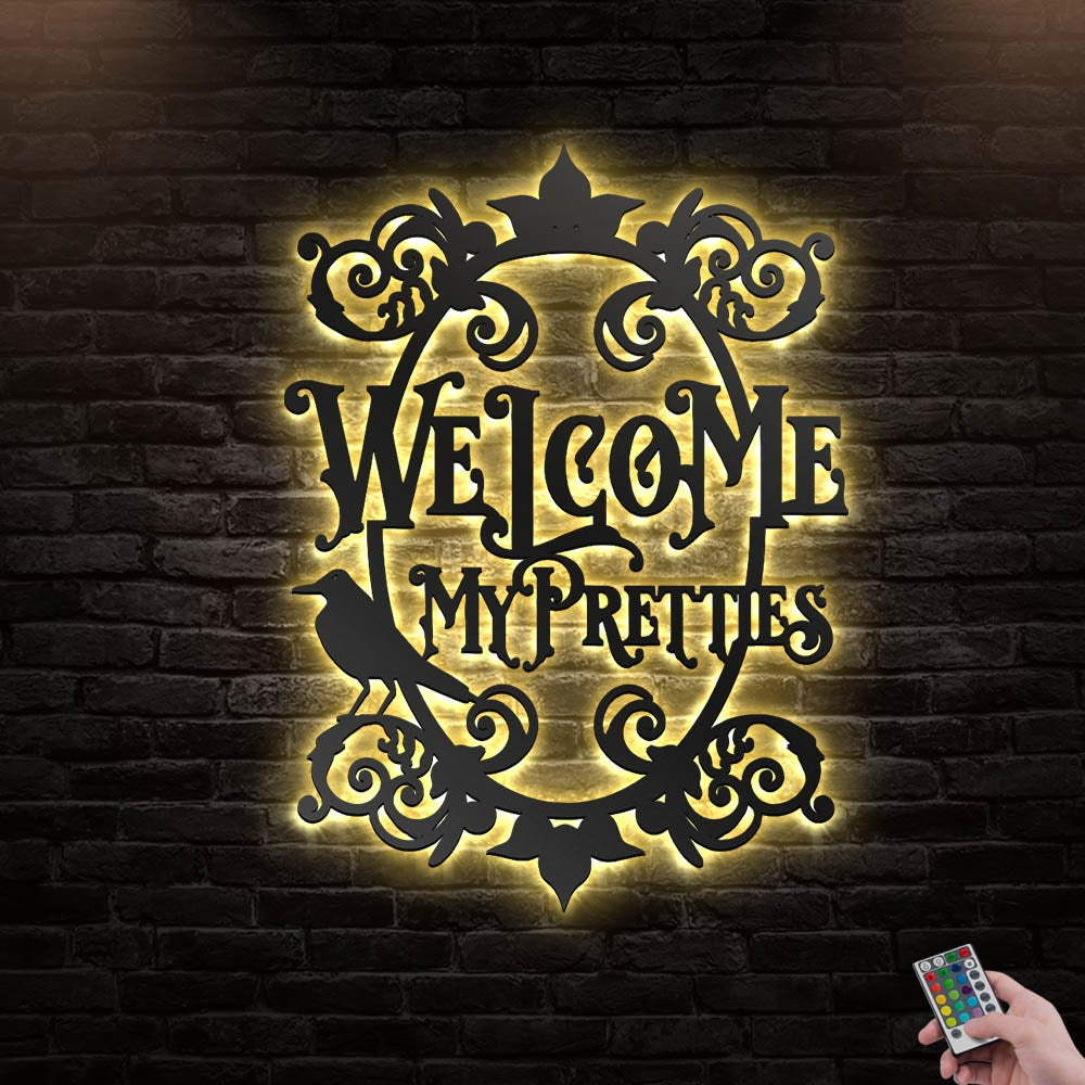 12*12 Inch (30*30cm) Halloween Welcome My Pretties Personalized - Led Light Metal - Owls Matrix LTD