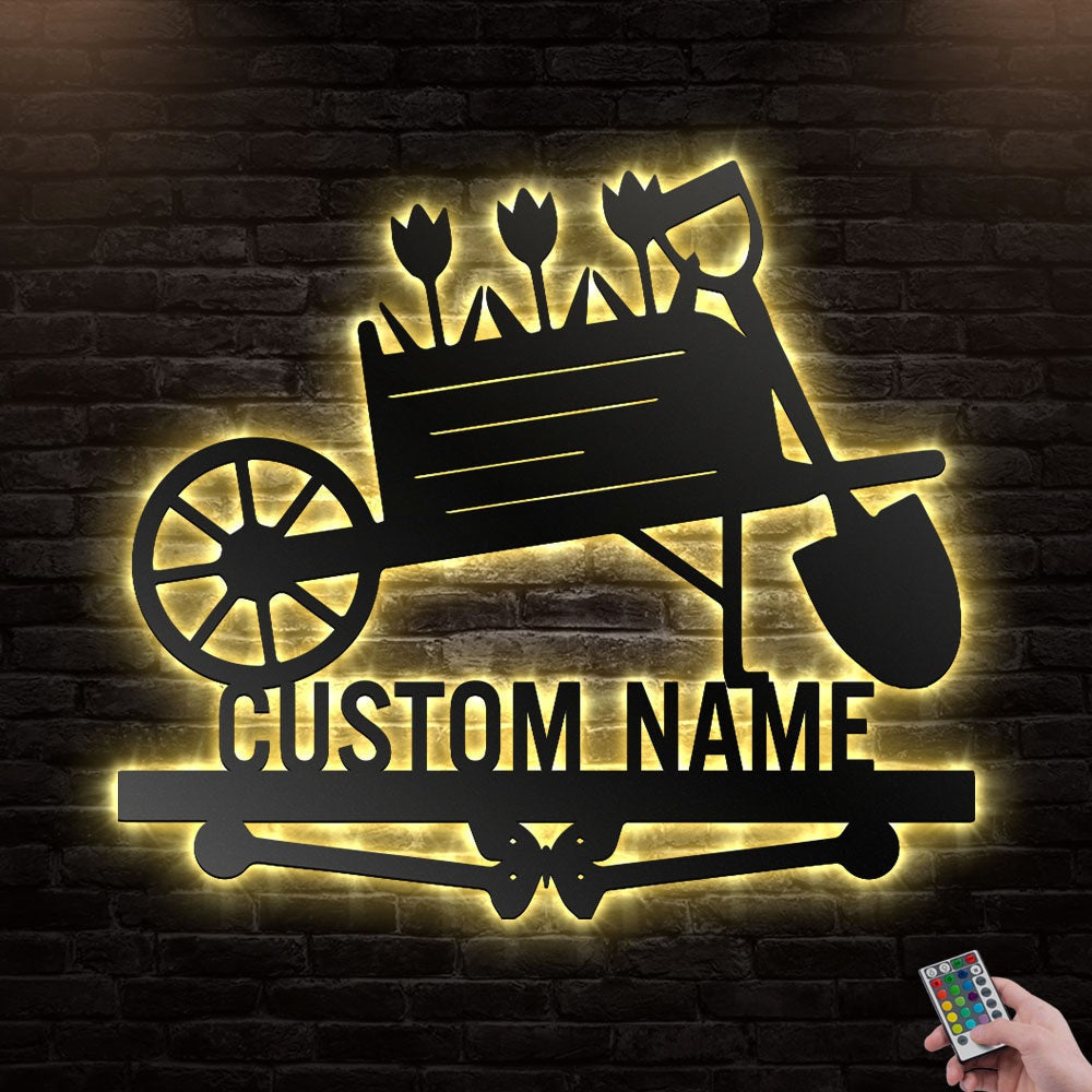 12*12 Inch (30*30cm) Wheelbarrow Flower Tulips Garden Personalized - Led Light Metal - Owls Matrix LTD