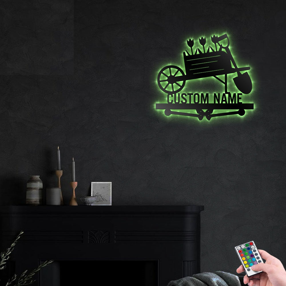 Wheelbarrow Flower Tulips Garden Personalized - Led Light Metal - Owls Matrix LTD