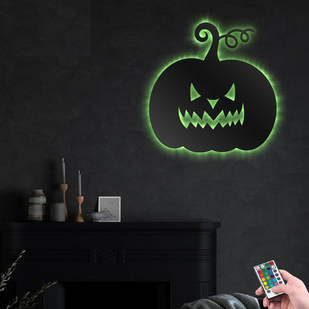 Pumpkin Creepy Orange Jack O Lantern Pumpkin - Led Light Metal - Owls Matrix LTD