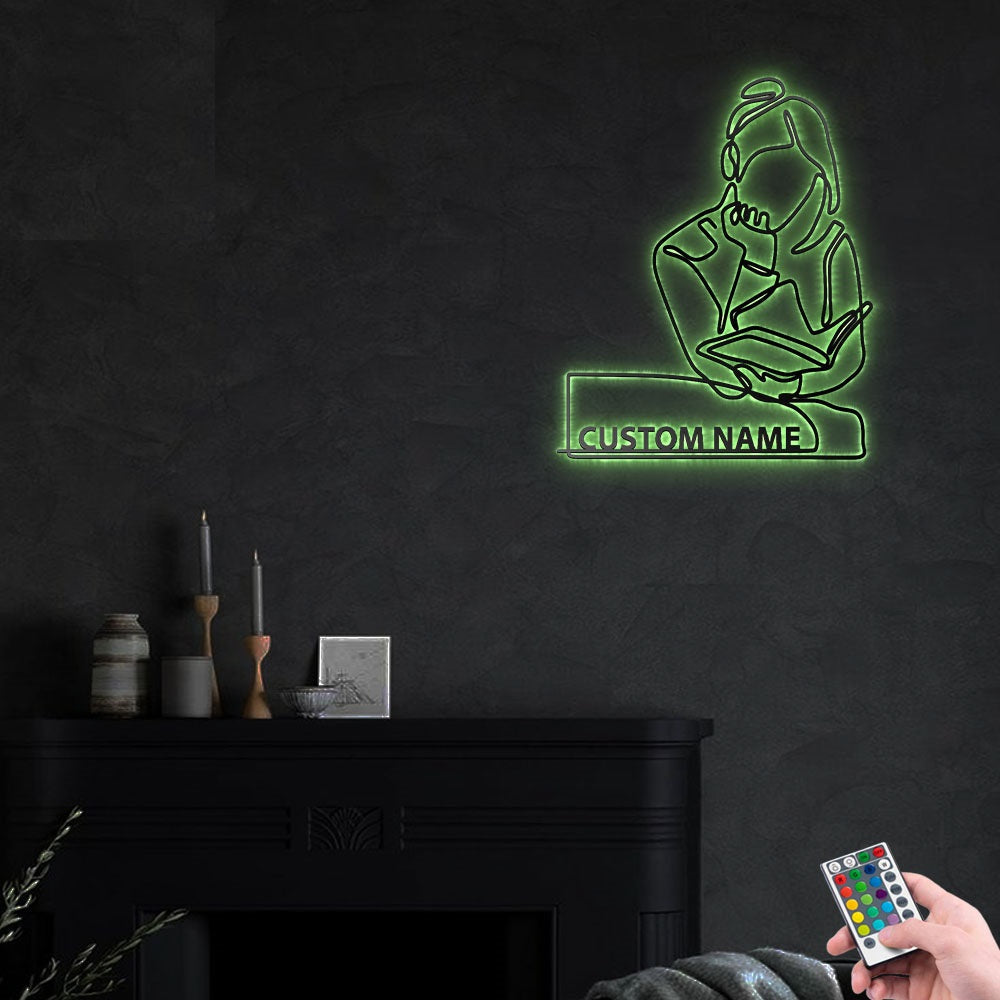 Book Young Girl Reading A Book Personalized - Led Light Metal - Owls Matrix LTD