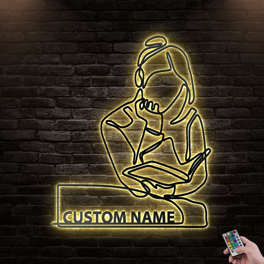 12"x12" Book Young Girl Reading A Book Personalized - Led Light Metal - Owls Matrix LTD