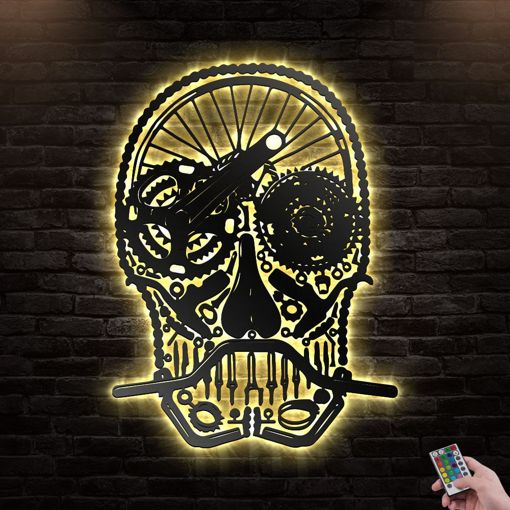 12"x12" Skull Cycling Bike Bicycle - Led Light Metal - Owls Matrix LTD