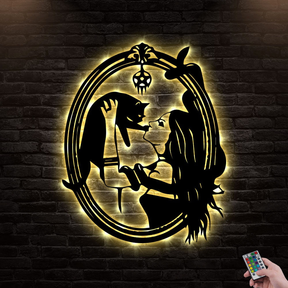 12"x12" Witch Cat - Led Light Metal - Owls Matrix LTD