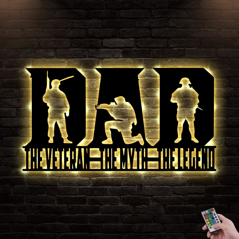 12"x12" Veteran Dad The Myth - Led Light Metal - Owls Matrix LTD