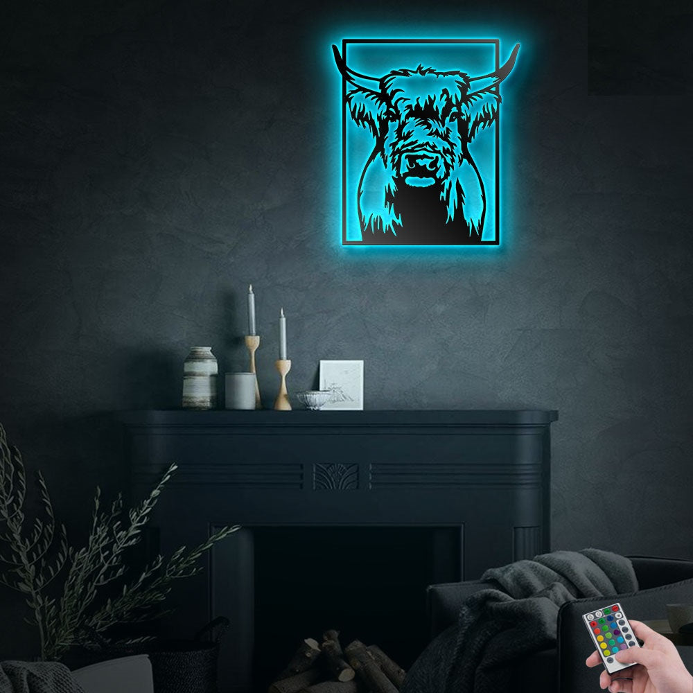 Cow Highland Cow Heifer Buffalo Scottish Cattle Livestock - Led Light Metal - Owls Matrix LTD