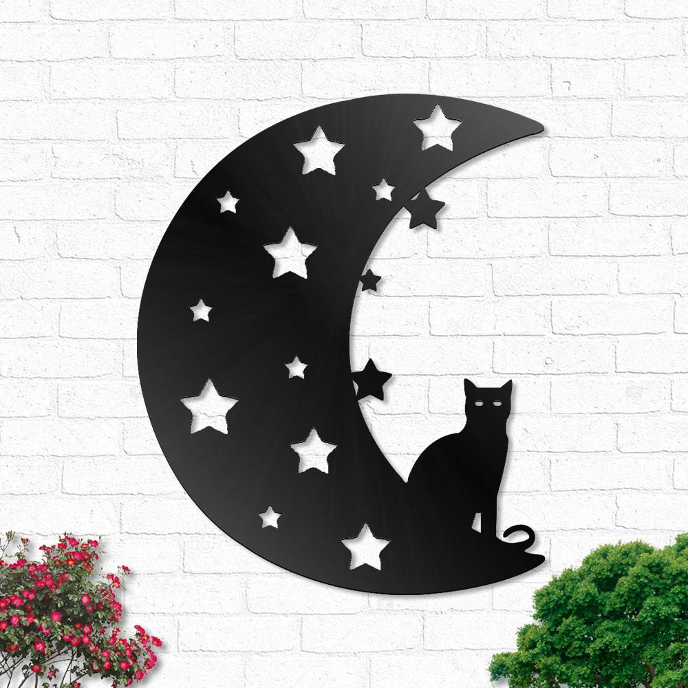 Halloween Haunted Moon Cat - Led Light Metal - Owls Matrix LTD