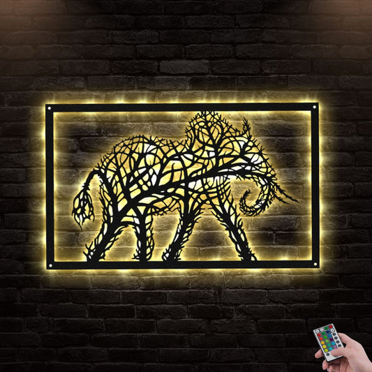12"x12" Elephant Tree - Led Light Metal - Owls Matrix LTD