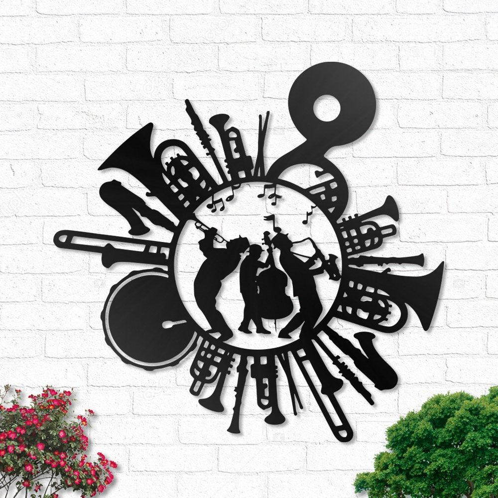 Jazz Band With Instrument Circle Musical Sign - Led Light Metal - Owls Matrix LTD
