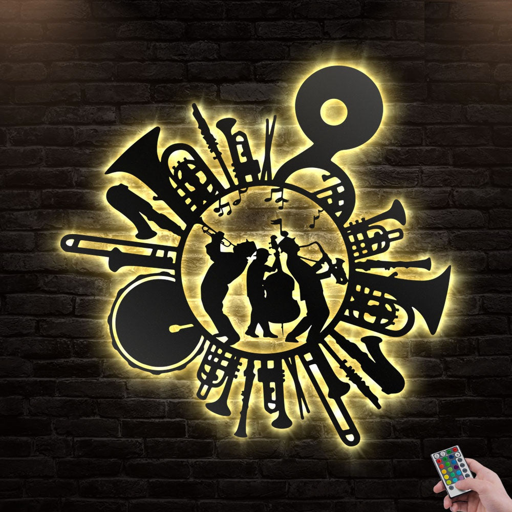 12"x12" Jazz Band With Instrument Circle Musical Sign - Led Light Metal - Owls Matrix LTD