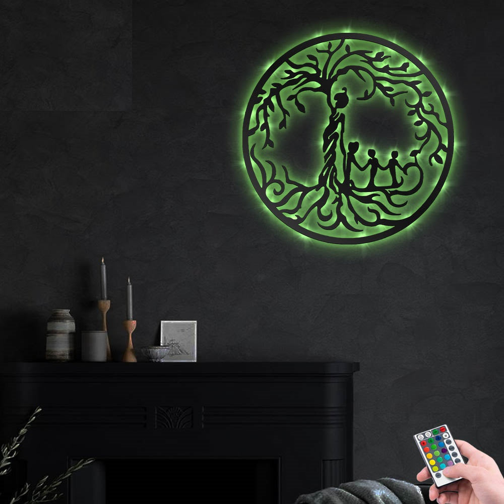 Mother And Children Tree Of Life - Led Light Metal - Owls Matrix LTD