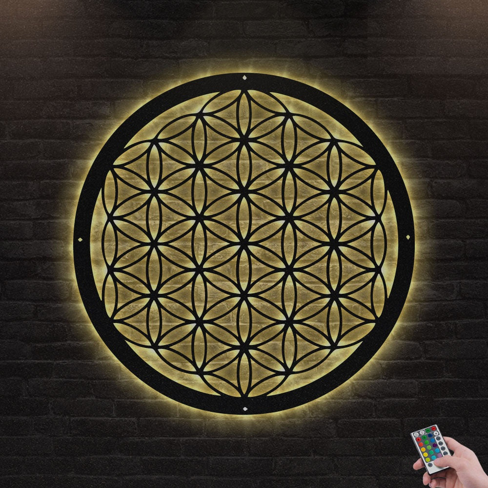 12"x12" Flower of life Decoration For Room - Led Light Metal - Owls Matrix LTD