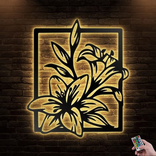 12"x12" Lily Flowers Lilly So Beautiful - Led Light Metal - Owls Matrix LTD