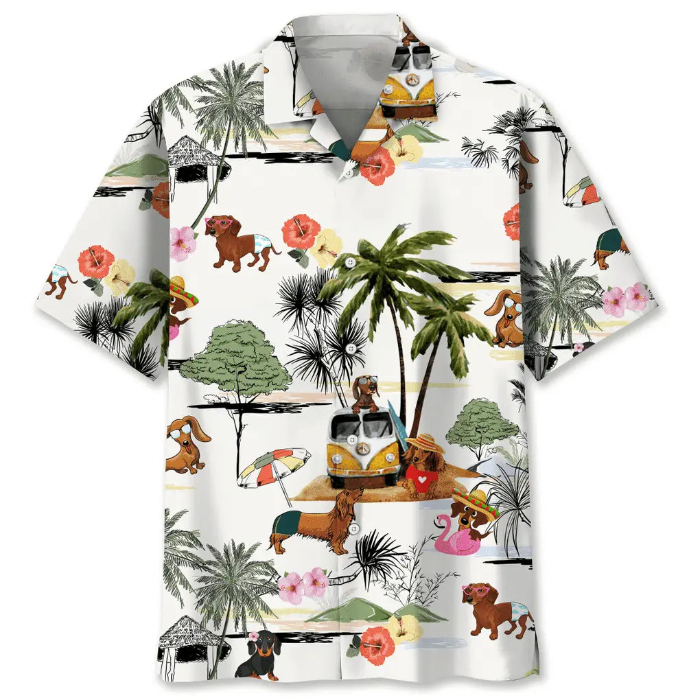 Hawaiian Shirt / Adults / S Dachshund Beach Funny Hawaiian Shirt