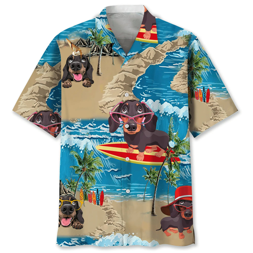 Hawaiian Shirt / Adults / S Dachshund Funny Beach Hawaiian Shirt