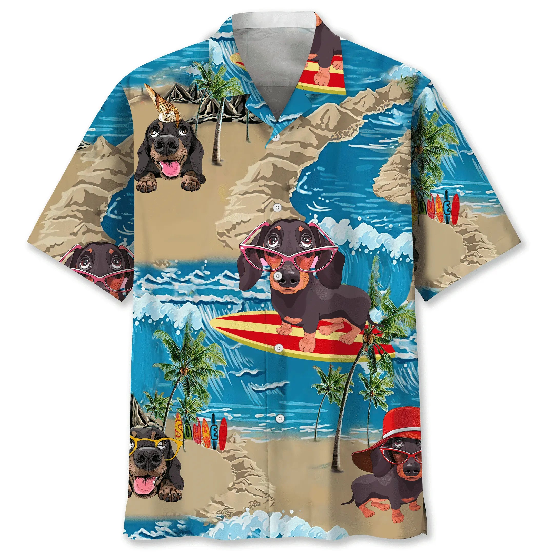 Hawaiian Shirt / Adults / S Dachshund Funny Beach Hawaiian Shirt