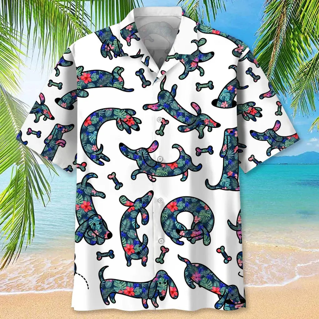 Dachshund Seamless Tropical Pattern Hawaiian Shirt