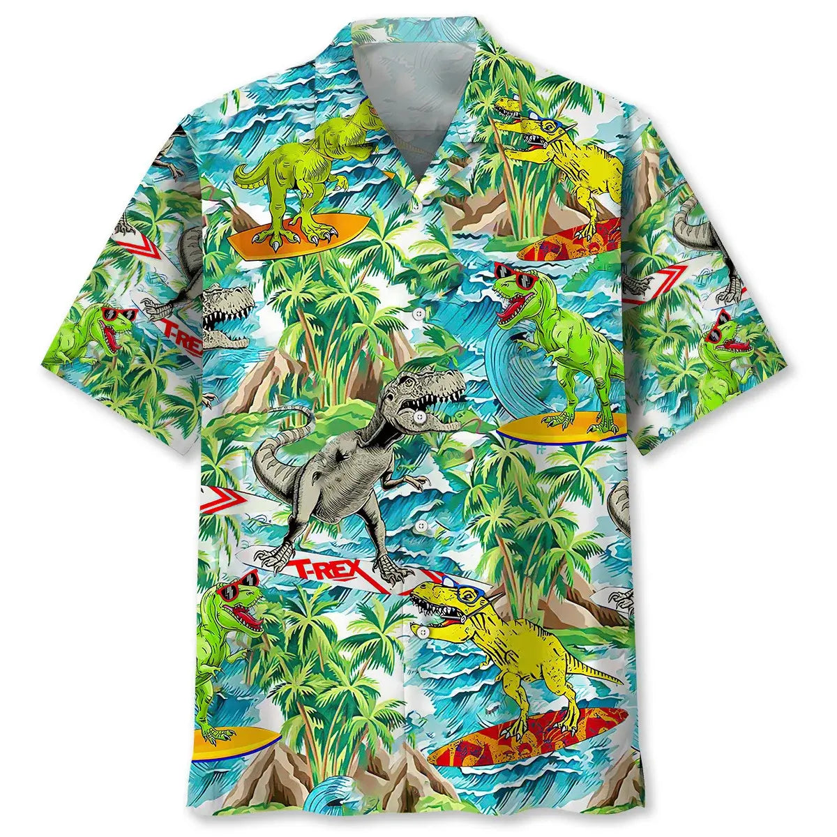 Hawaiian Shirt / Adults / S Dinosaur Surfing Hawaiian Shirt