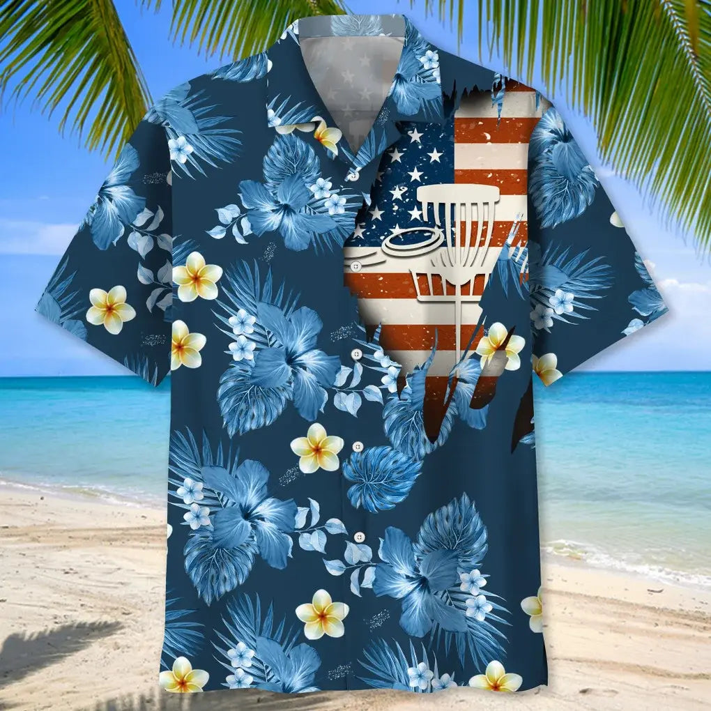 Disc Golf Usa Blue Tropical Hawaiian Shirt