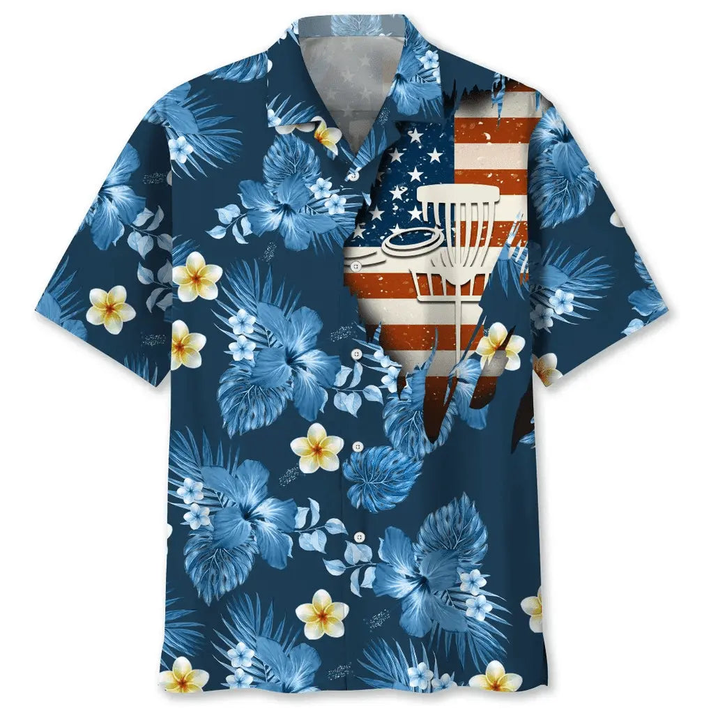 Hawaiian Shirt / Adults / S Disc Golf Usa Blue Tropical Hawaiian Shirt