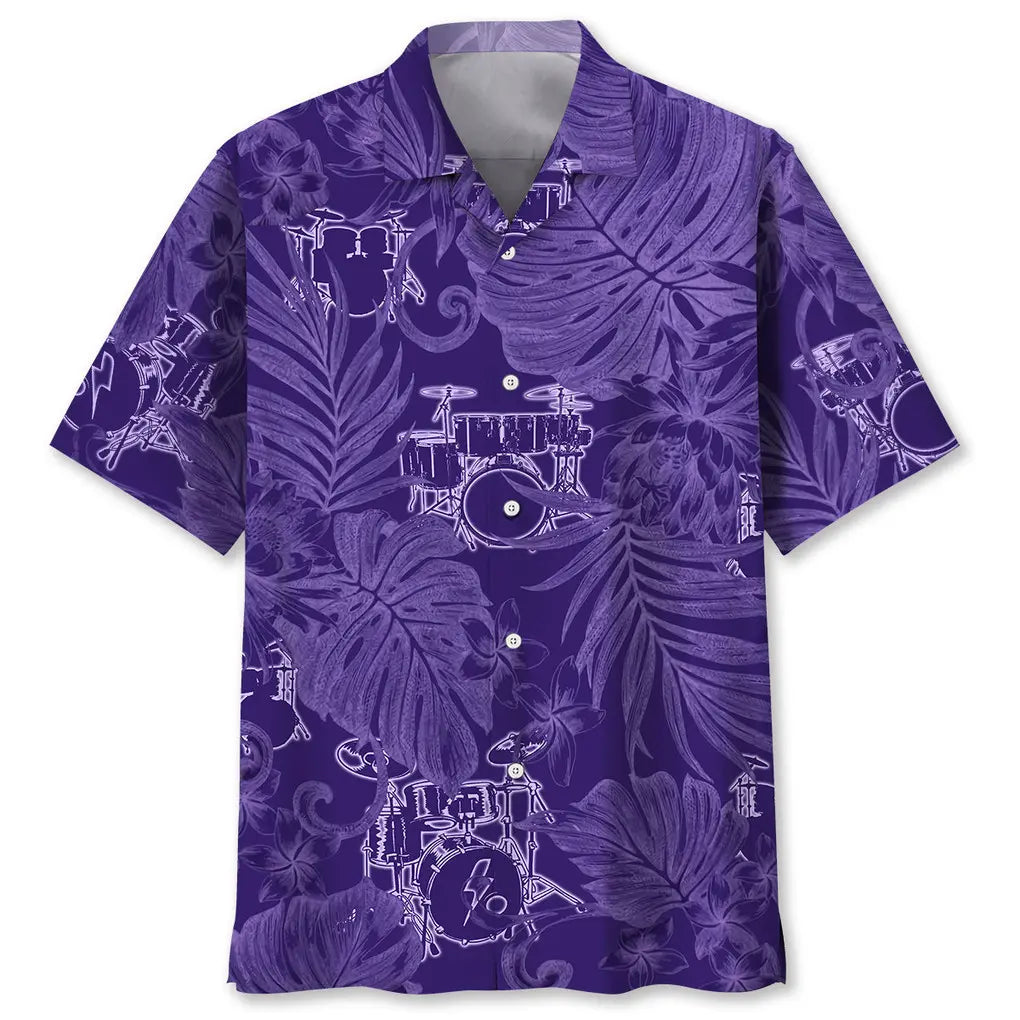 Hawaiian Shirt / Adults / S Drum Purple Tropical Hawaiian Shirt