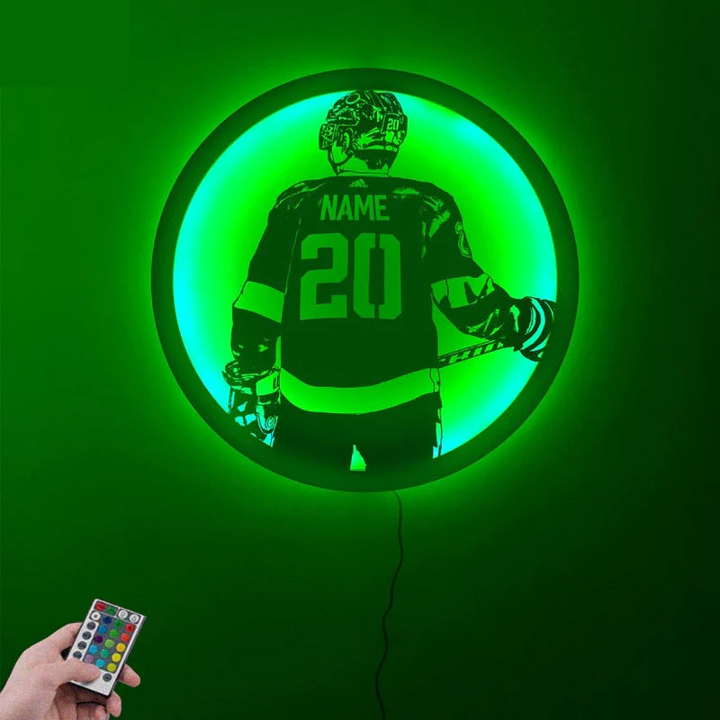 Custom Name Ice Hockey LED Wall Decor, Metal Wall Signs With RGB Led Light