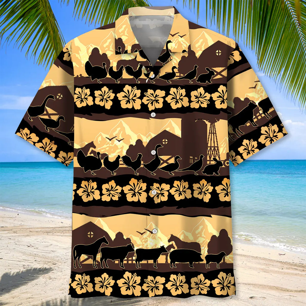 Farm Animals Tropical Hawaiian Shirt