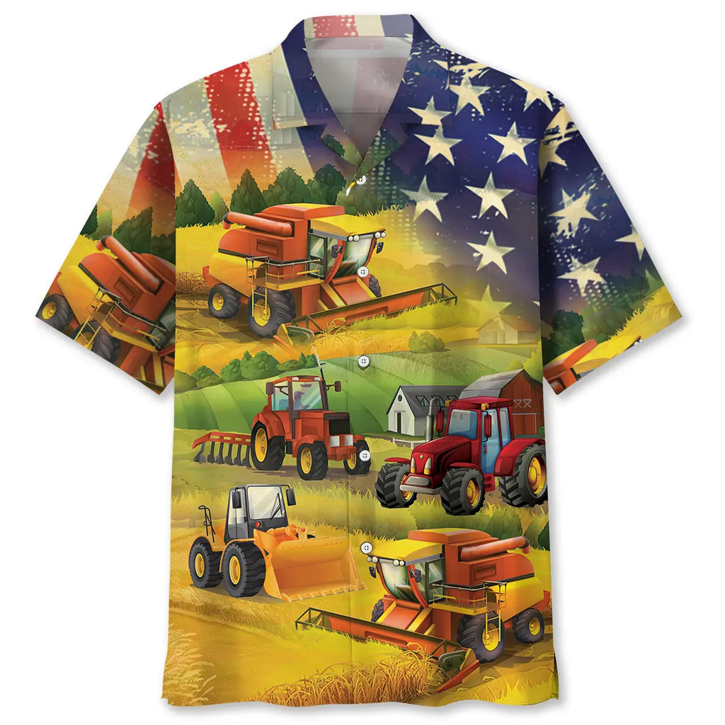 Hawaiian Shirt / Adults / S Farmer Tractor Amercian Flag Hawaiian Shirt