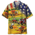Hawaiian Shirt / Adults / S Farmer Tractor Amercian Flag Hawaiian Shirt