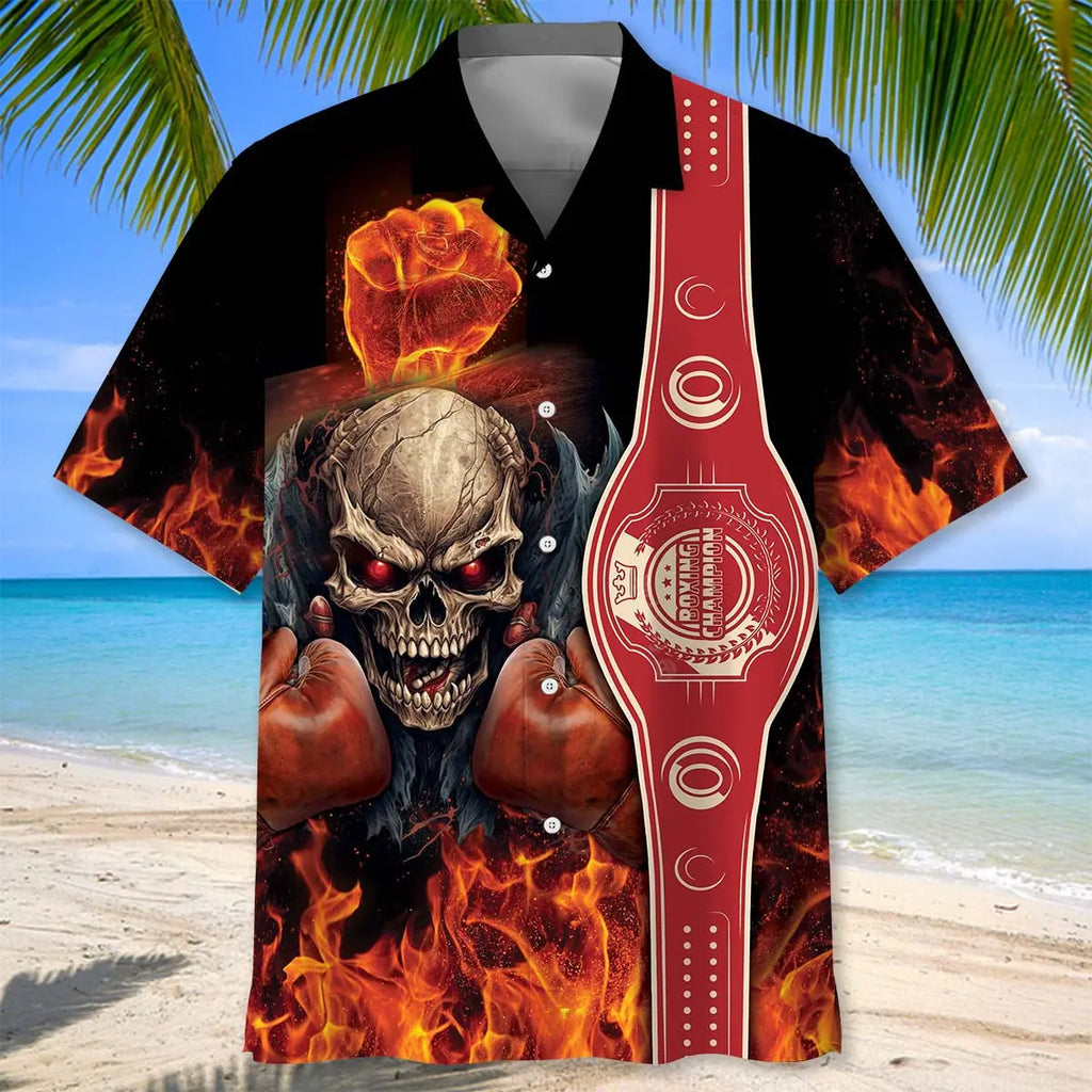 Fire Skull Boxing Hawaiian Shirt