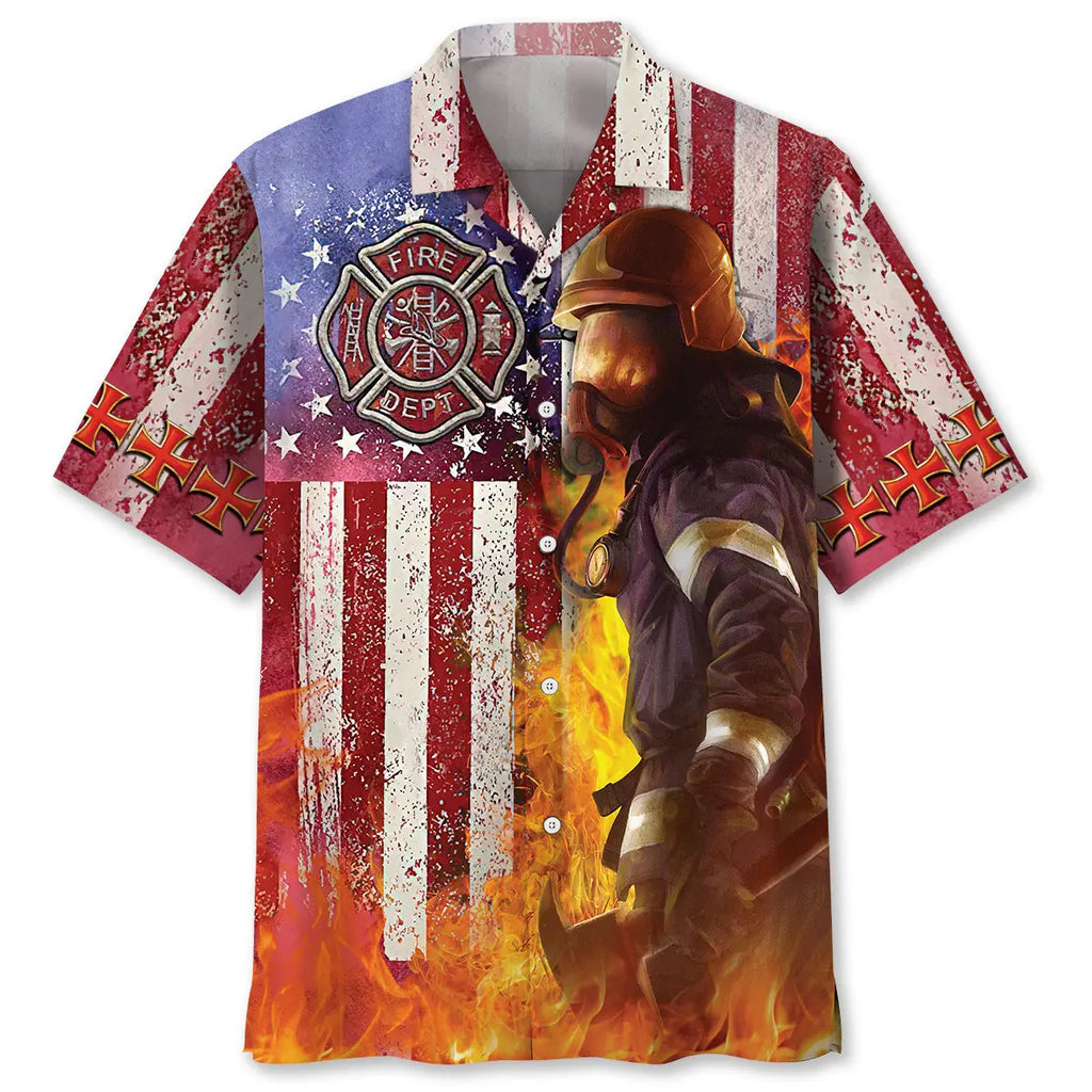Hawaiian Shirt / Adults / S Firefighter Usa Hawaiian Shirt