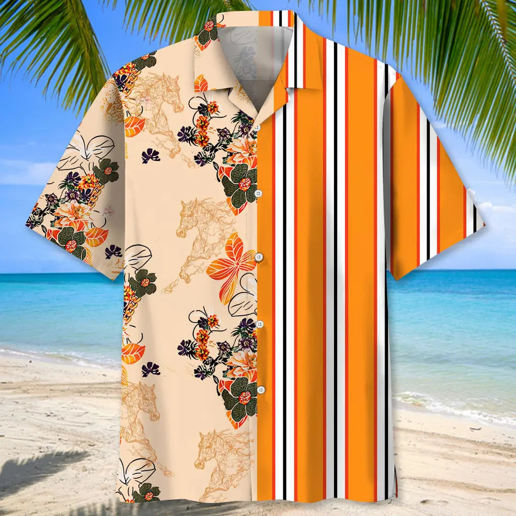 Floral Stripes Horse Hawaiian Shirt