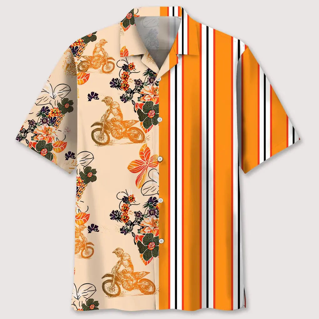 Hawaiian Shirt / Adults / S Floral Stripes Motocross Hawaiian Shirt