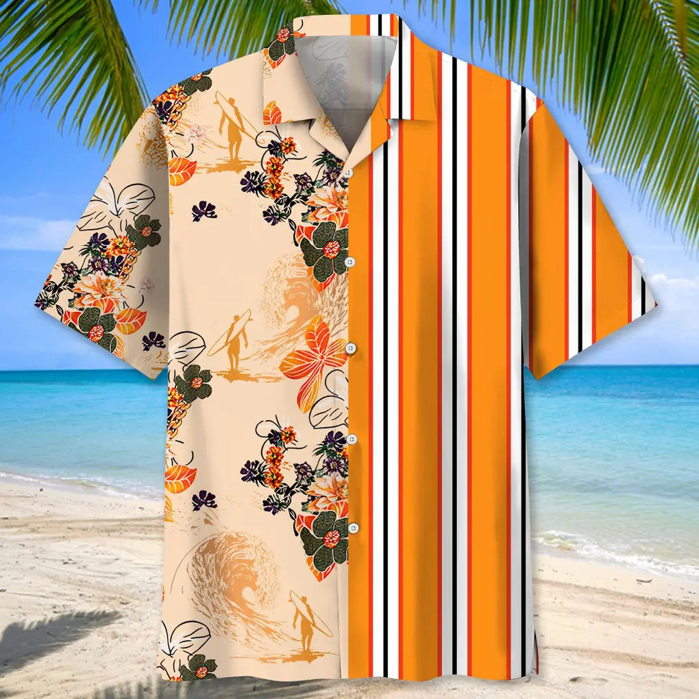 Floral Stripes Surfing Hawaiian Shirt