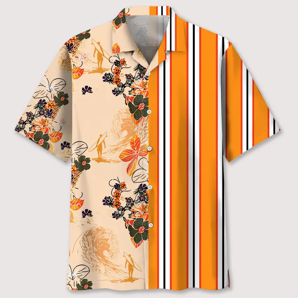 Hawaiian Shirt / Adults / S Floral Stripes Surfing Hawaiian Shirt