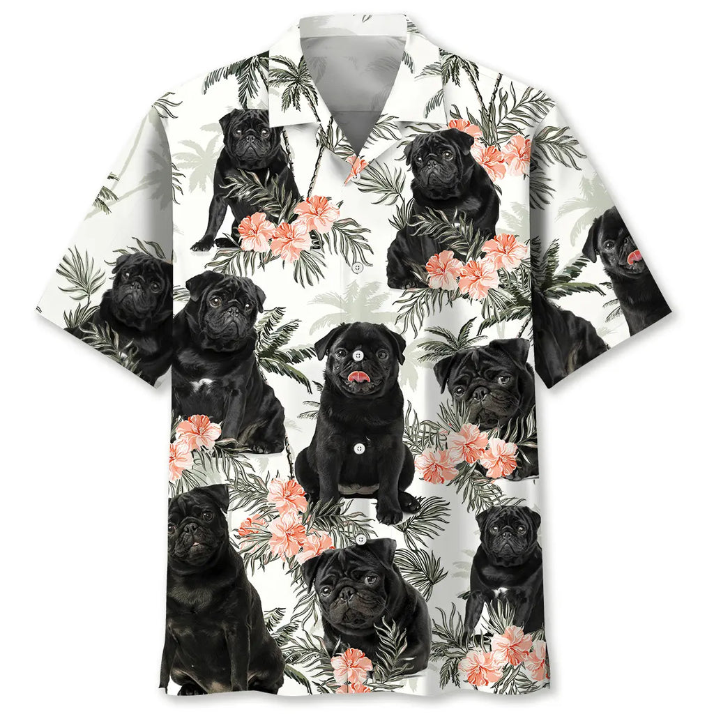Hawaiian Shirt / Adults / S Funny Black Pug Hawaiian Shirt