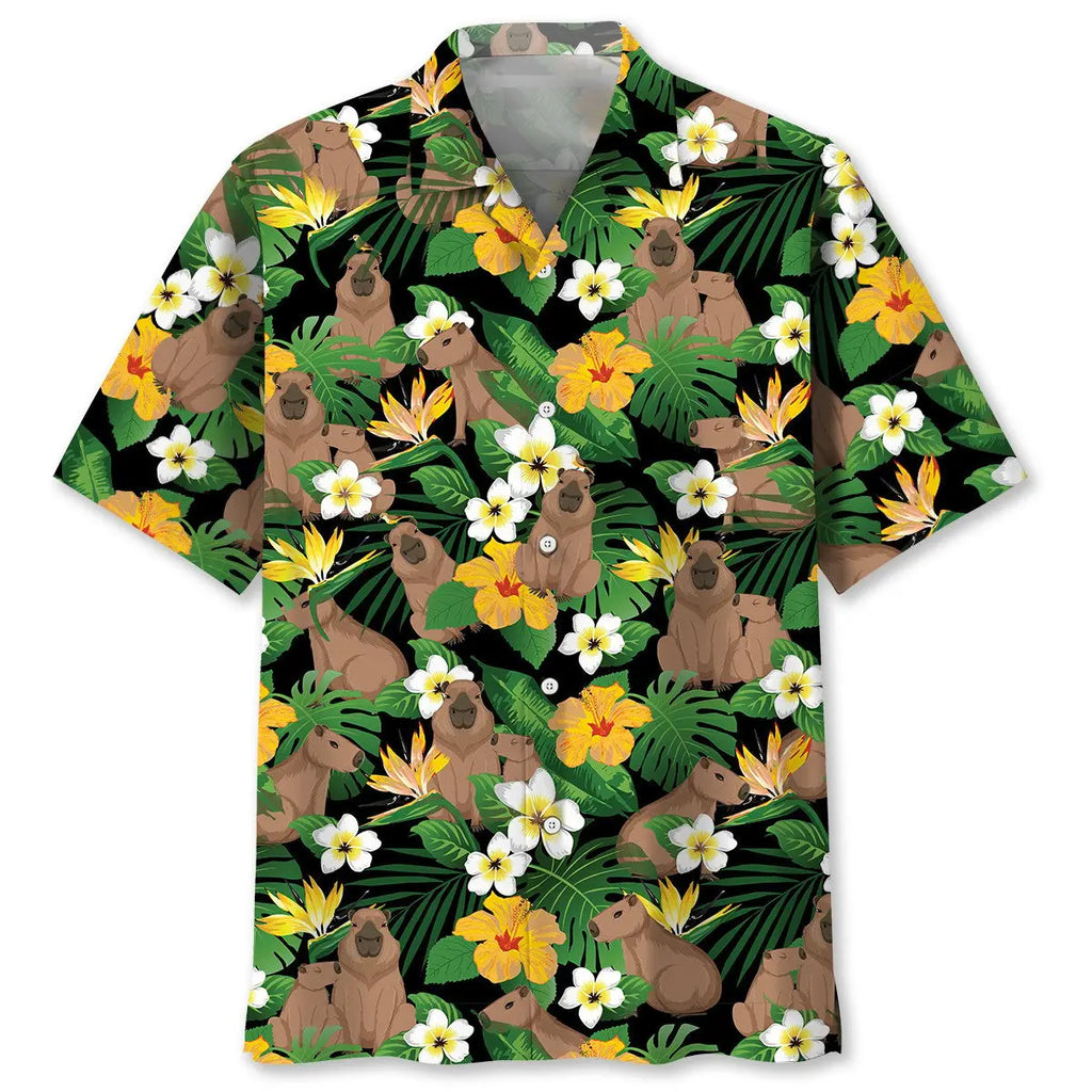 Hawaiian Shirt / Adults / S Funny Capybara Tropical Flower Hawaiian Shirt