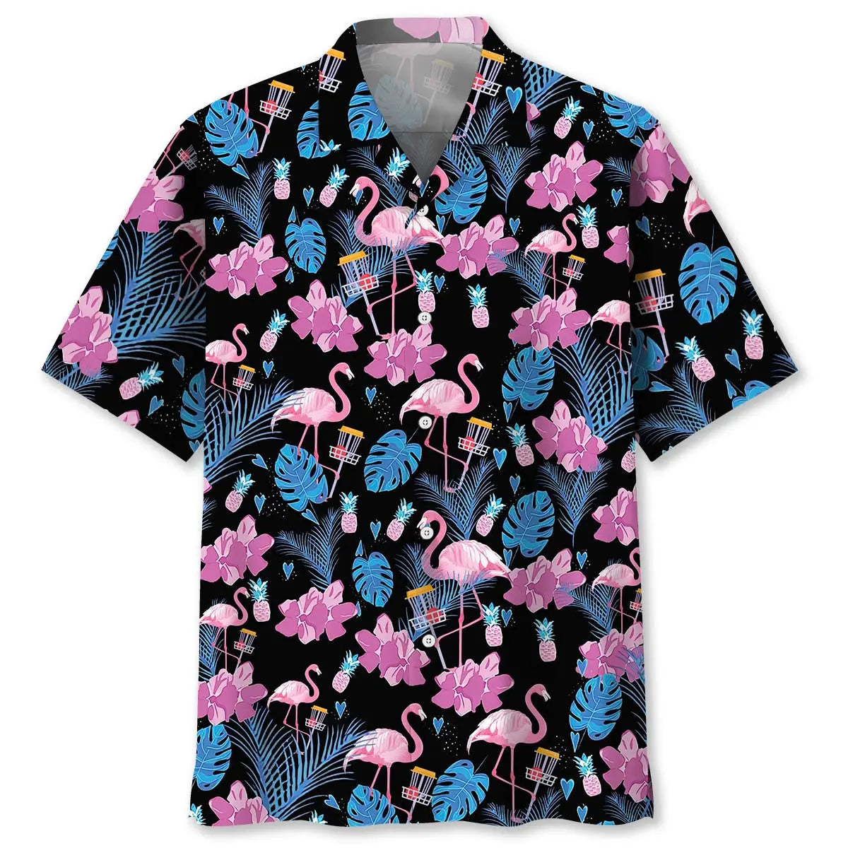 Hawaiian Shirt / Adults / S Funny Flamingo And Disc Golf Hawaiian Shirt