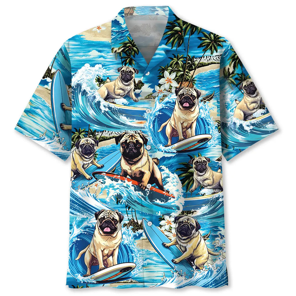 Hawaiian Shirt / Adults / S Funny Surfing Pug Hawaiian Shirt