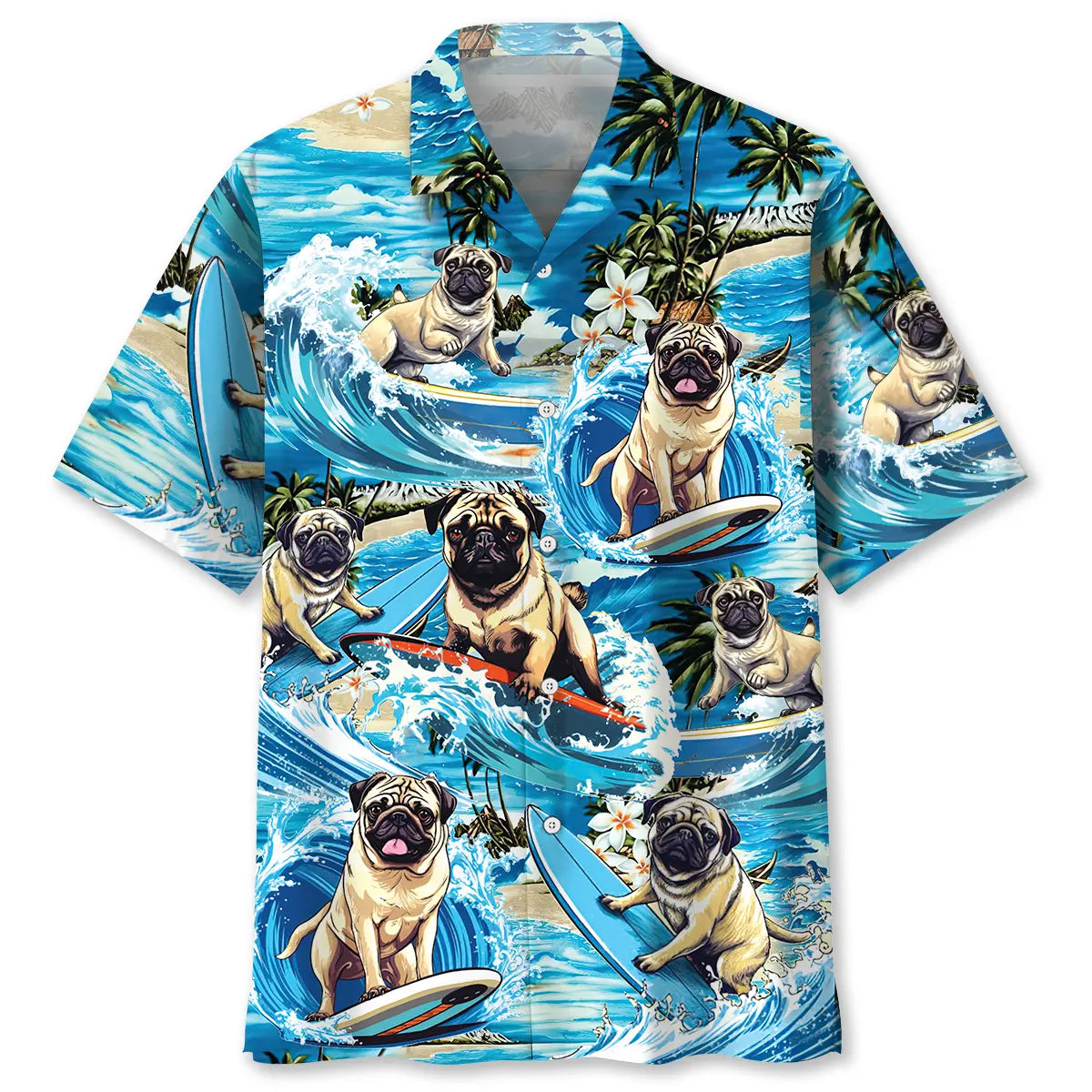 Hawaiian Shirt / Adults / S Funny Surfing Pug Hawaiian Shirt