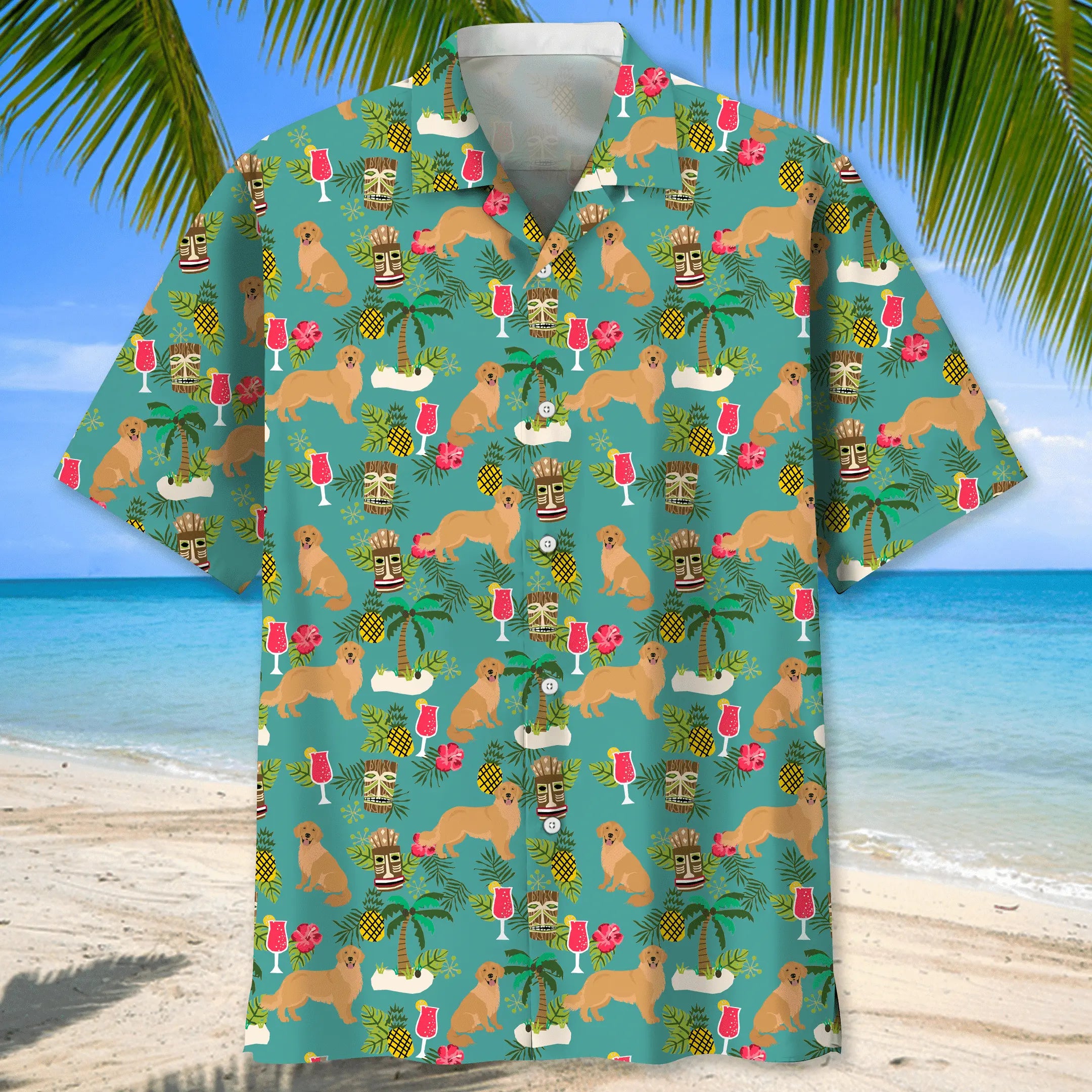 Golden Retriever Hawaiian Beach Hawaiian Shirt