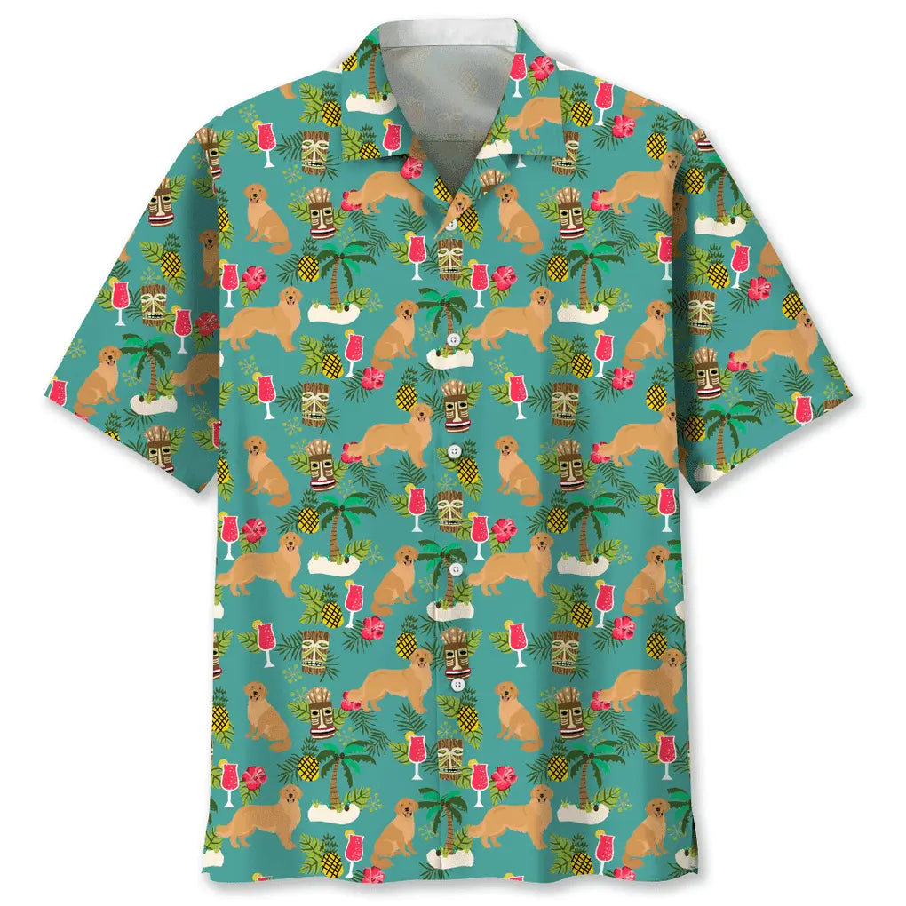 Hawaiian Shirt / Adults / S Golden Retriever Hawaiian Beach Hawaiian Shirt
