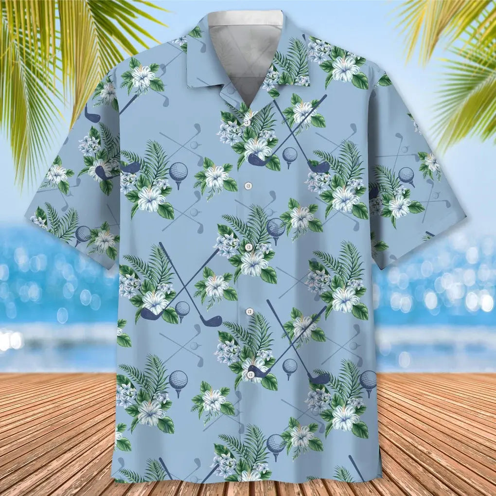 Golf Blue Tropical Hawaiian Shirt