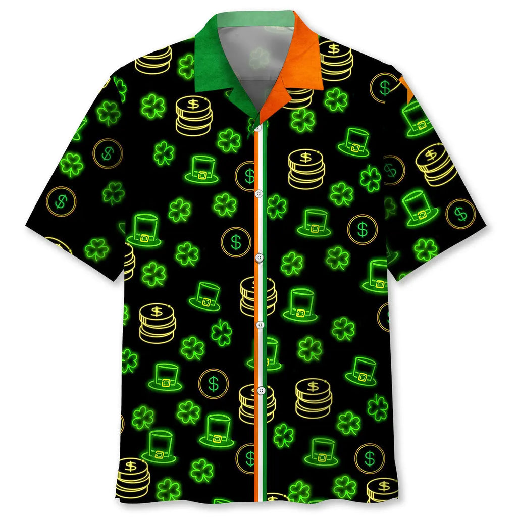 Hawaiian Shirt / Adults / S Green Neon Irish St.Patrick Day Hawaiian Shirt