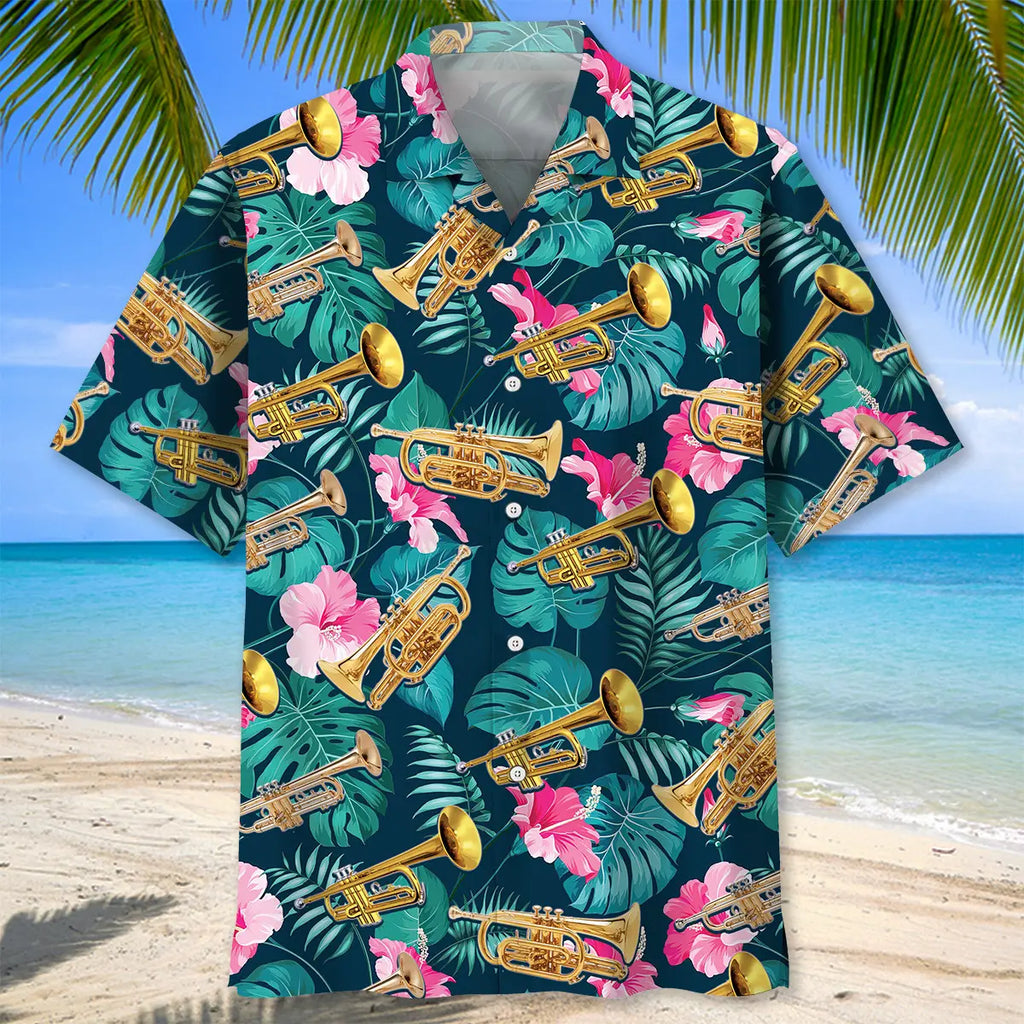 Green Tropical Trumpet Hawaiian Shirt