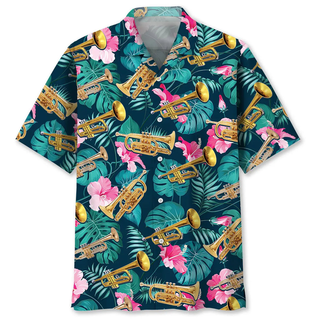Hawaiian Shirt / Adults / S Green Tropical Trumpet Hawaiian Shirt
