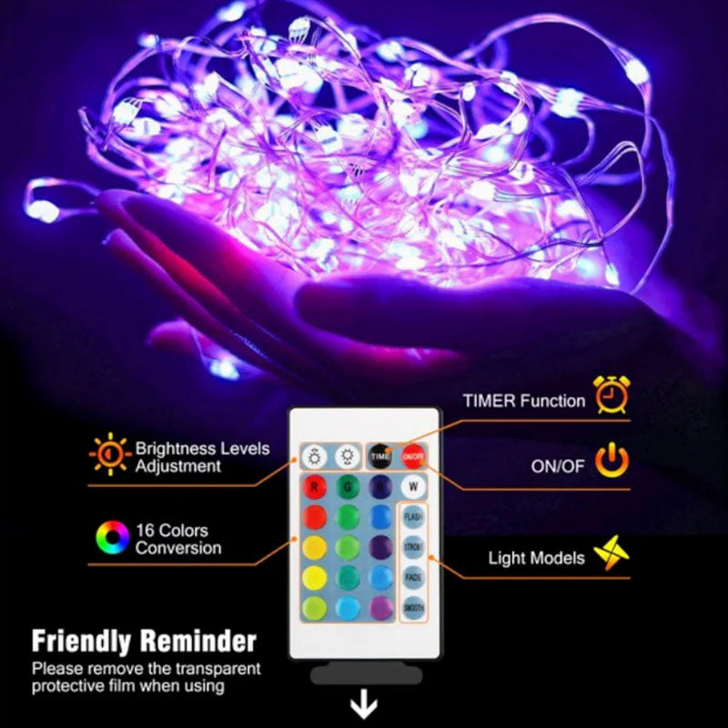 Easily turn on/off, change colors, and switch lighting modes using the compact remote control