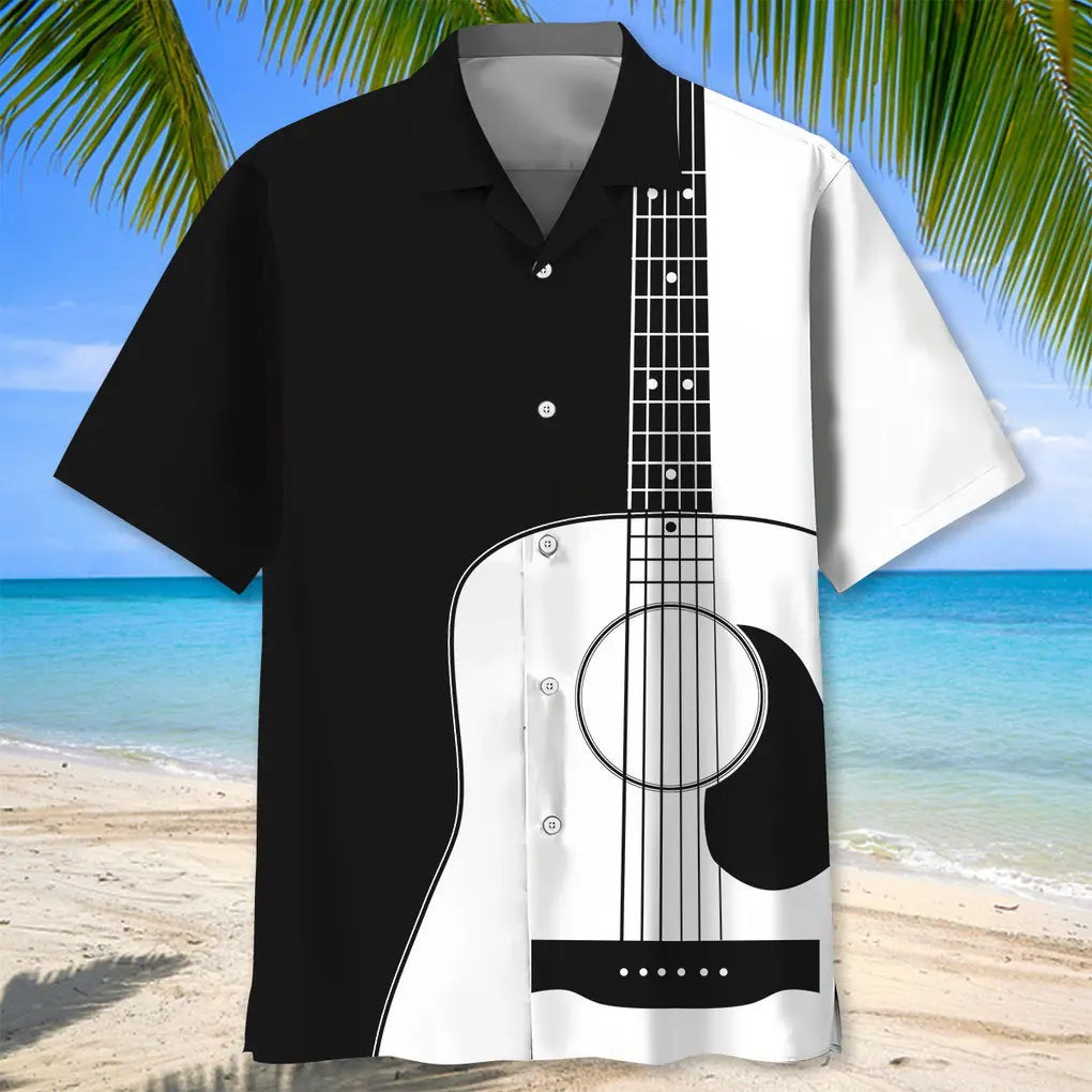 Guitar Black And White Pattern Hawaiian Shirt