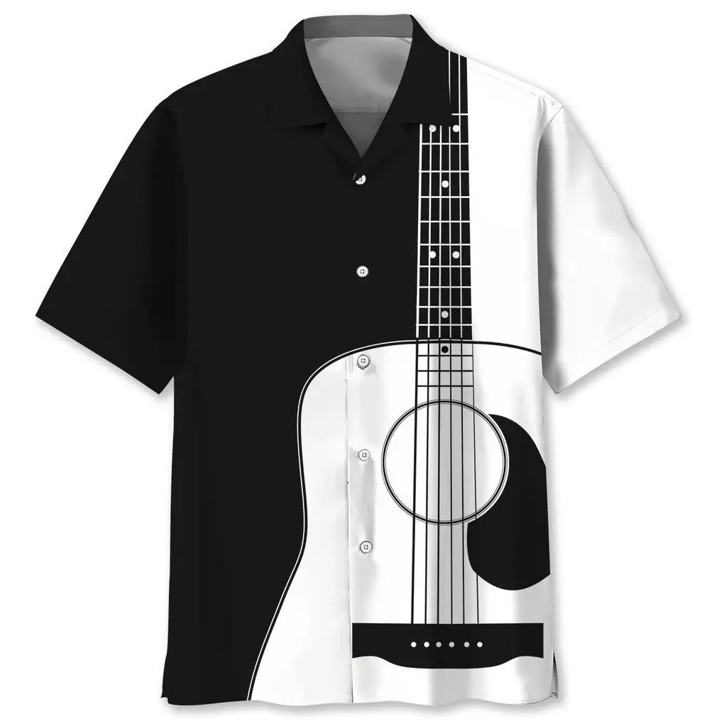Hawaiian Shirt / Adults / S Guitar Black And White Pattern Hawaiian Shirt